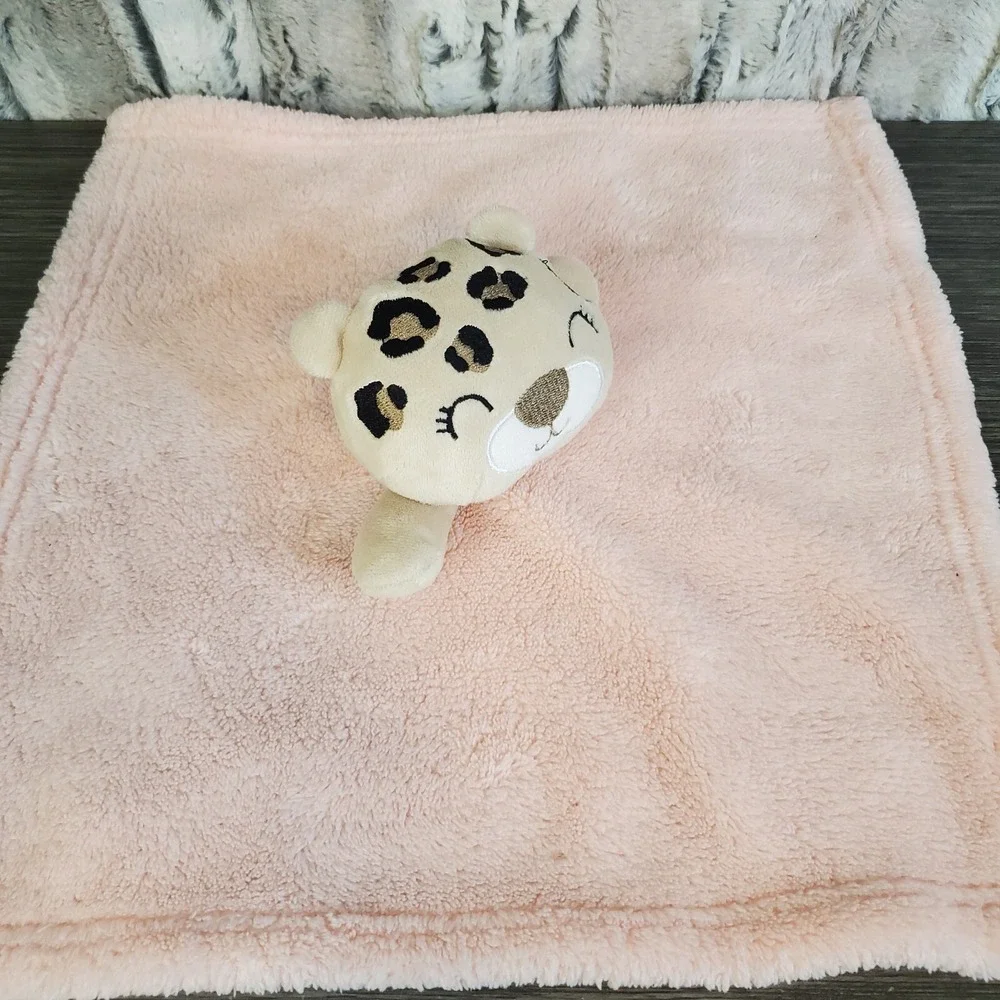 Baby Gear Pink Tan Leopard Cheetah Lovey Security Blanket Plush Baby Toy‎ 14x14
